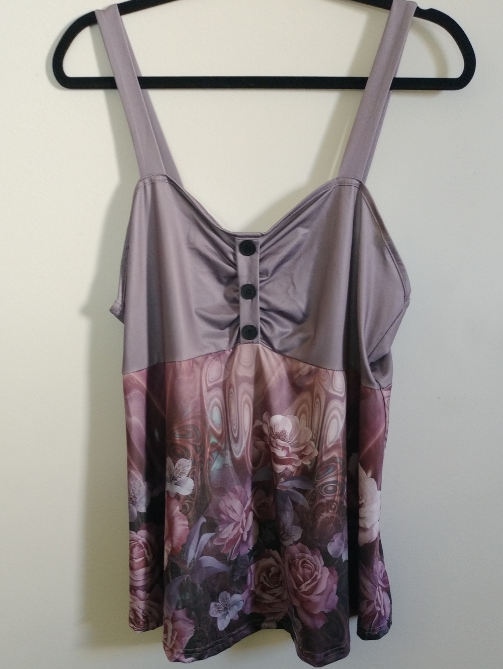 2/15$  Floral Purple Satin Tank